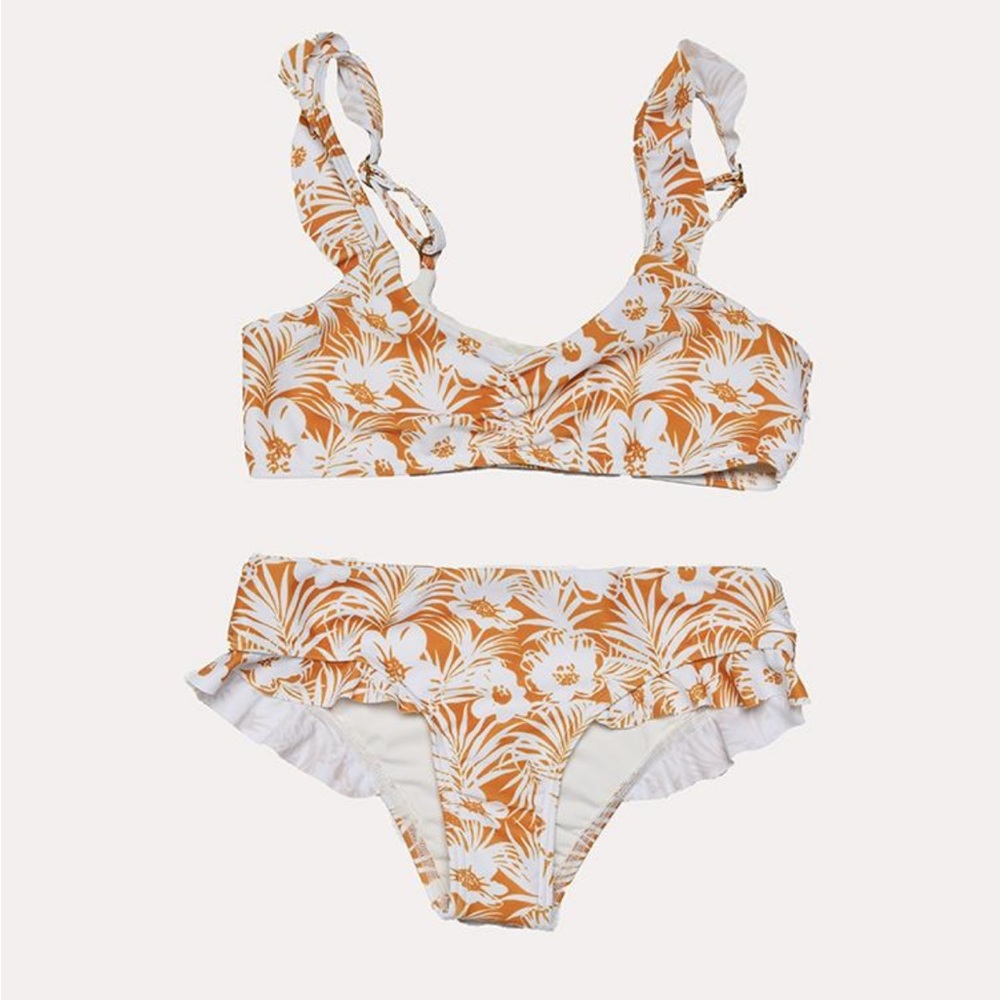 Girls L*Space Tropical Print Swim Set - Orange and White